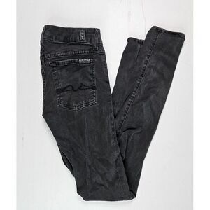 7‎ For All Mankind Womens Skinny Jeans Black Size 27x29.5 Made In USA 3084